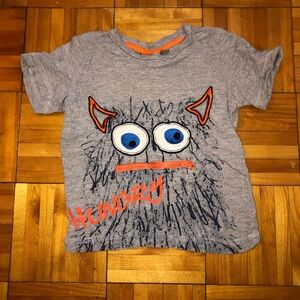 Gray Monster Graphic Kids T-Shirt with front pocket